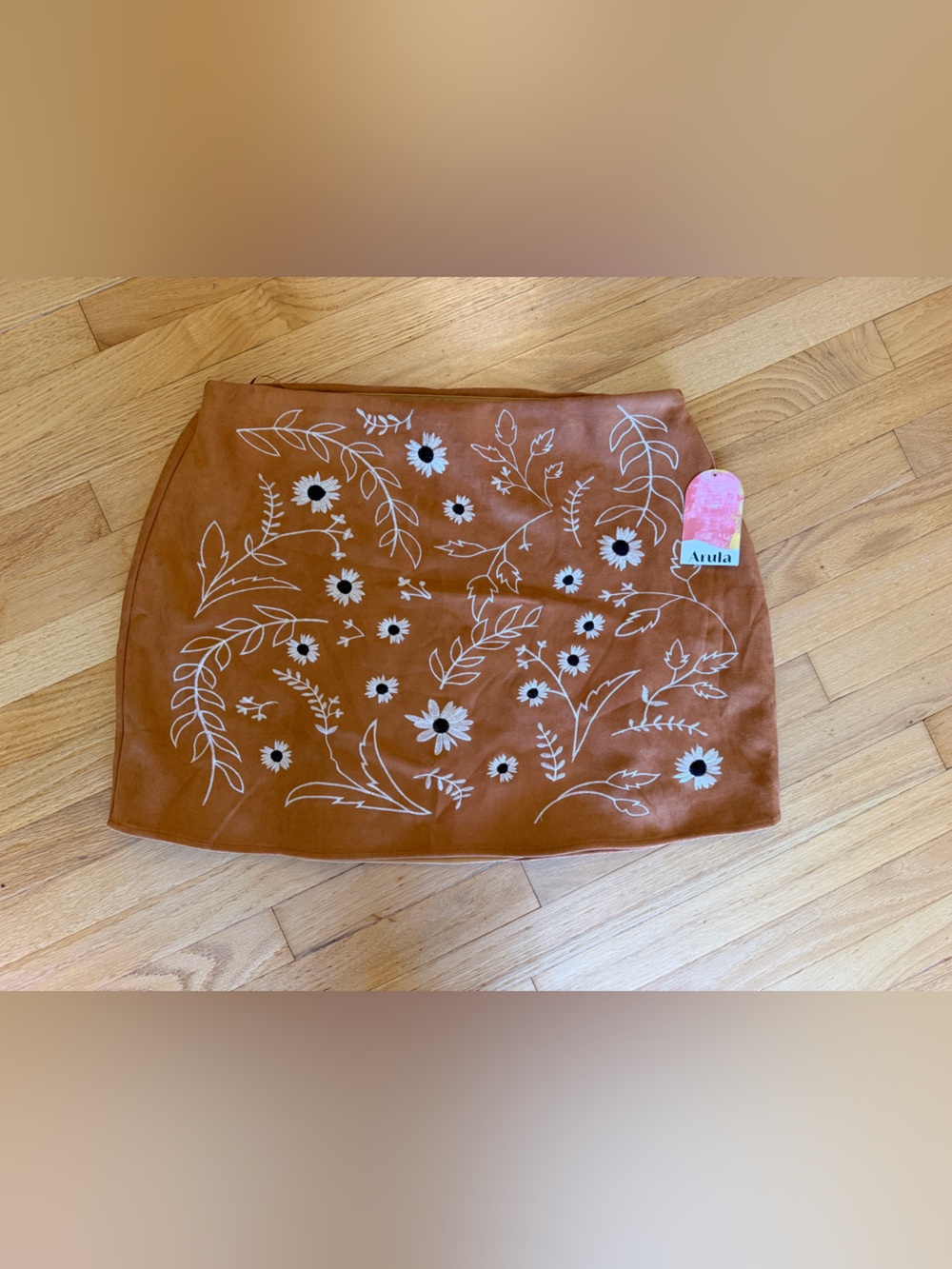 ARULA Brown Floral Embroidered Mini Skirt
